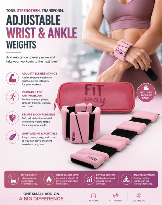 FITWAY | 1 pair 2 lbs | Adjustable Silicone ankle weights | - wrist weights - | ankle weights for women -ankle weights for men | 2lb ankle weights| Suitable for Yoga Dance Pilates | water-resistant silicone (pink)