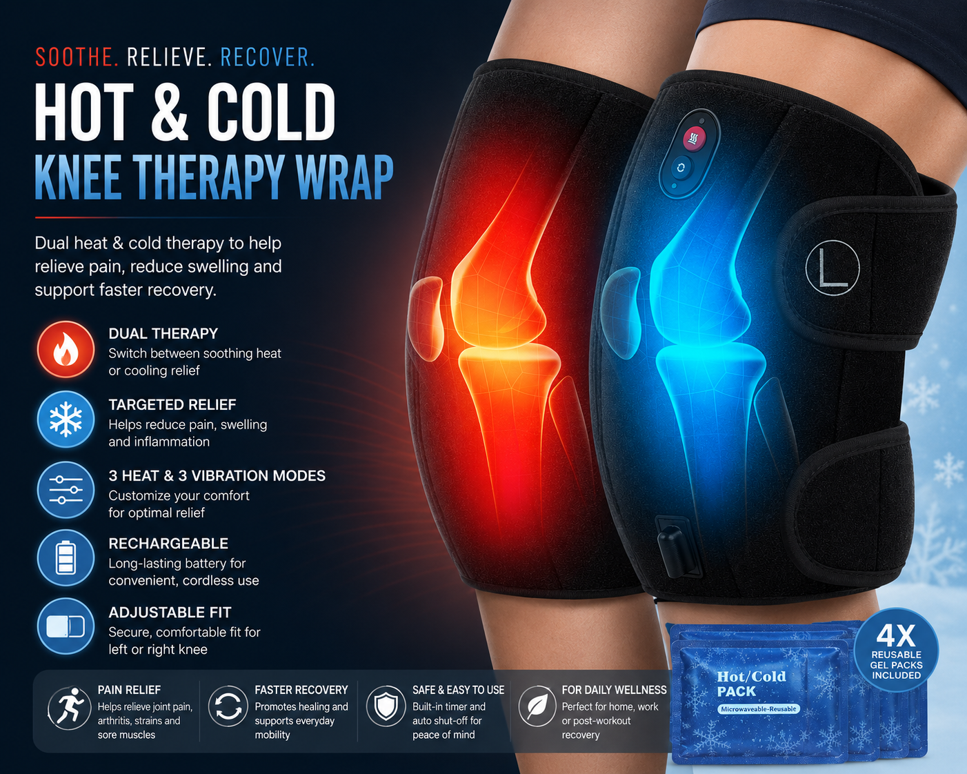 CooCoCo Knee Massager with Heat/Cold Valentines Day Gifts for Him Men Husband FSA or HSA Eligible Heated Knee Brace for Pain Relief Heating Pad for Knee Knee Wrap&Warmer